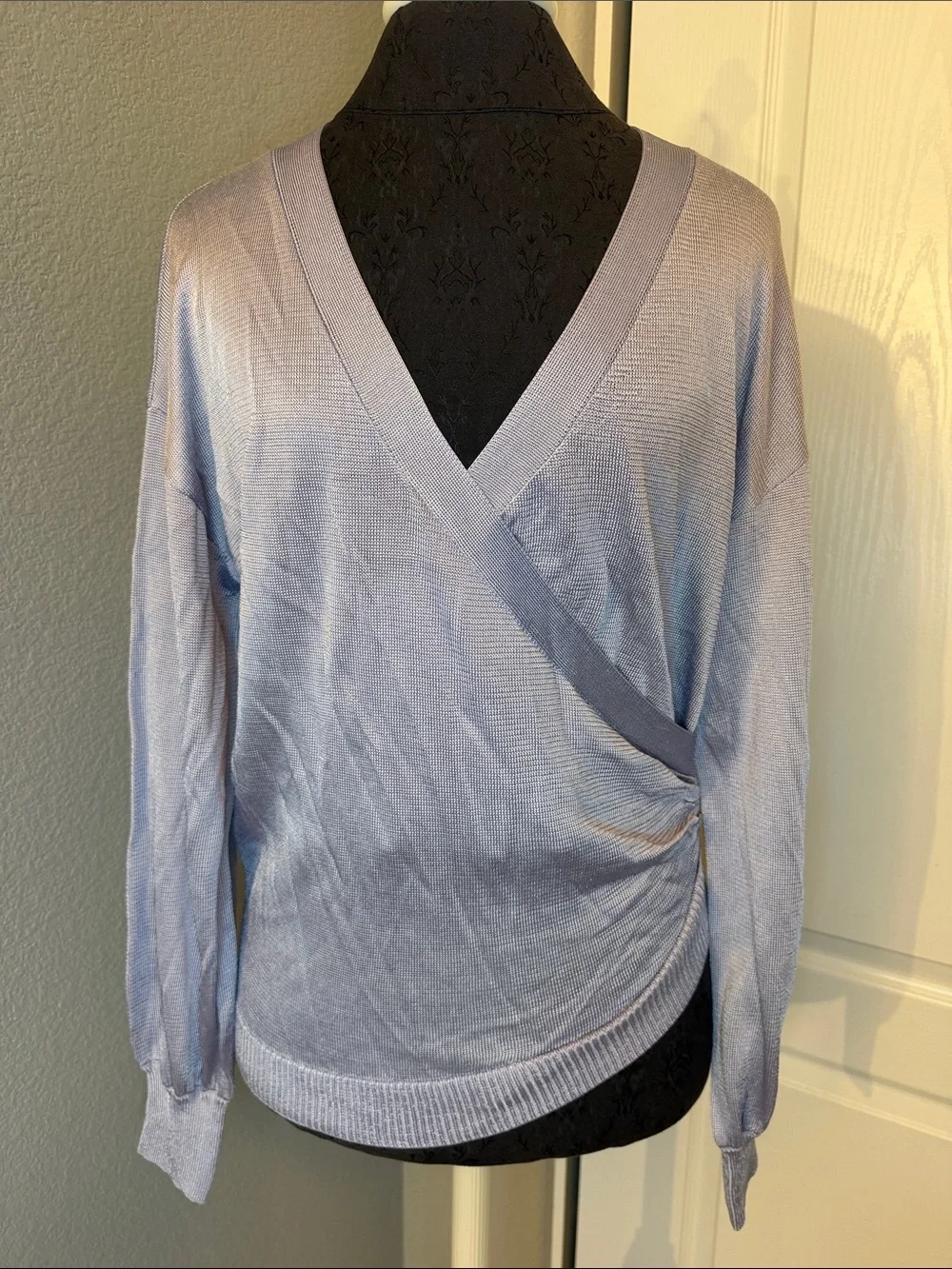Free People Veronica Long Sleeve Viscose Dusty Lavender Wrap V-Neck Sweater Smal